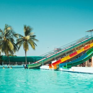 Colourful water slides at Pearls Kingdom Water Park Sharjah
